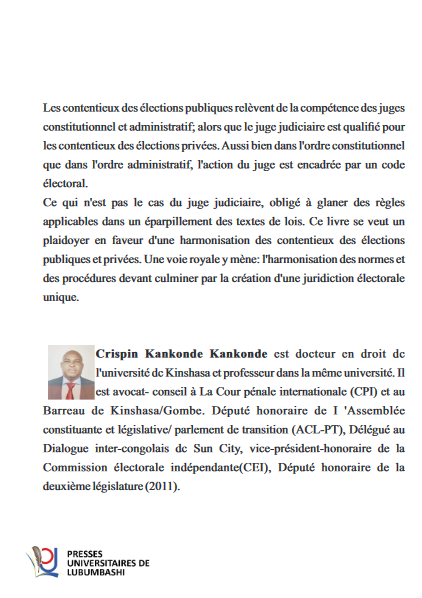 Harmonisation des contentieux électoraux des élections publiques et privées Eléments pour une réforme du système électoral congolais