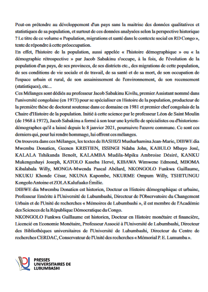 POPULATION, MIGRATIONS ET SANTE DANS LE CONTEXTE S O C I A L E N R E P U B L I Q U E DEMOCRATIQUE DU CONGO